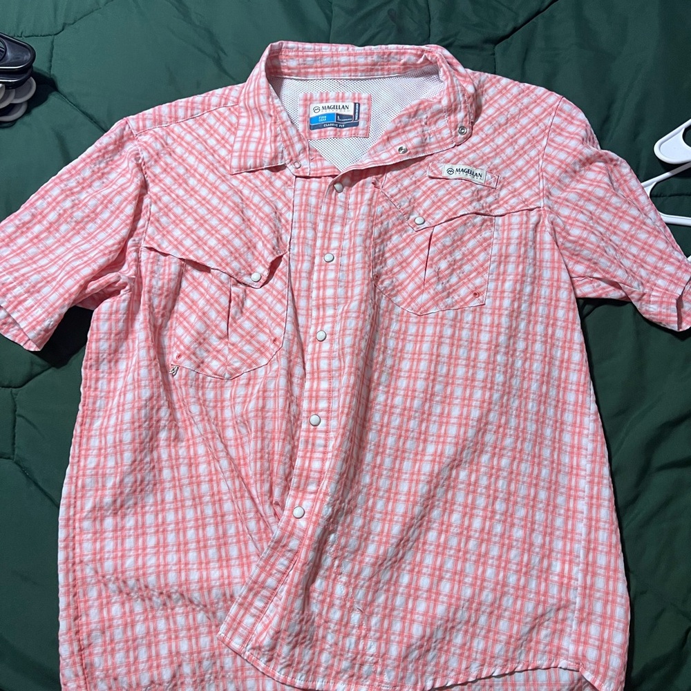Magellan Outdoors Men's Pink Plaid Button Down Shirt